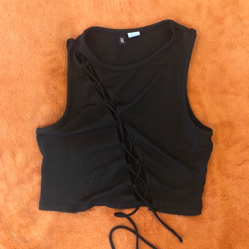 H&M Black Lace-Up Ribbed Tank Top. Size Small S.